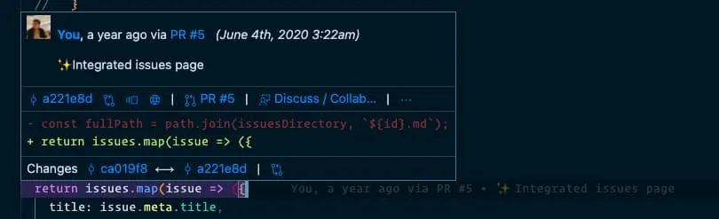GitLens line blame default view