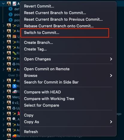 GitLens switch to commit